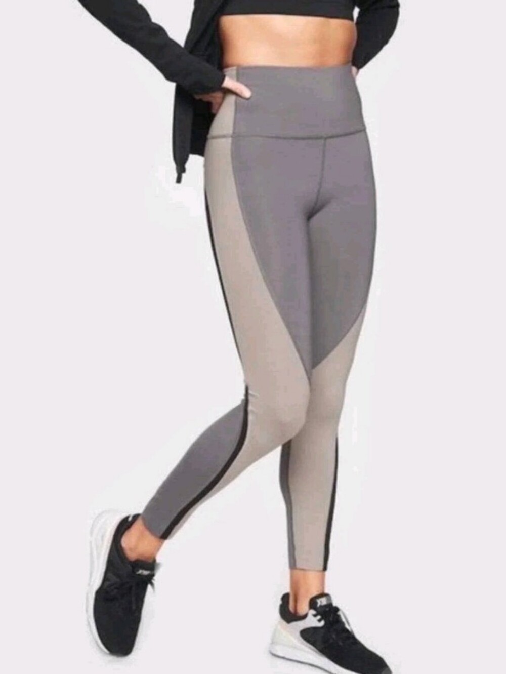 Athleta Spar Gray Colorbloco Two-Tone Gray and Taupe High-Waist 7/8 Leggings